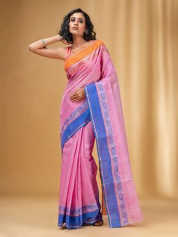 CHARUKRITI - All-Over Weaving Pink Handwoven Cotton Tant Saree