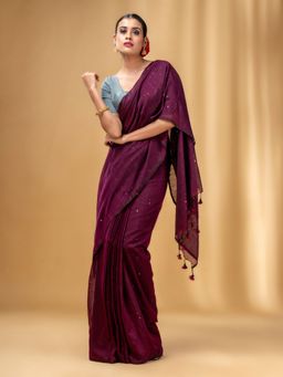 CHARUKRITI - Purple Cotton Handwoven Soft Saree with Sequin Work with Unstitched Blouse