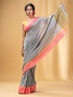 CHARUKRITI - All-Over Sequin Weaving Grey Handwoven Saree with Gheecha Pallu with Unstitched Blouse