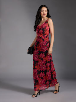 Twenty Dresses by Nykaa Fashion - Multicolor Floral Print Cowl Neck Strappy Gown
