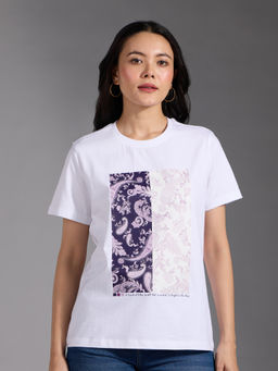 Twenty Dresses by Nykaa Fashion - White Paisley Printed Round Neck T-Shirt