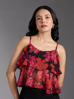 Twenty Dresses by Nykaa Fashion - Multicolor Floral Print Scoop Neck Layered Strappy Top