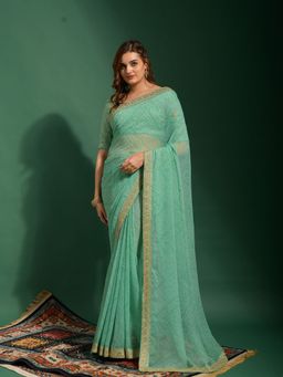 Odette - Sea Green Chiffon Designer Saree with Unstitched Blouse