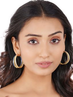 Voylla - Fashion Trendy Hoops Gold Plated Blue & White Brass Earrings