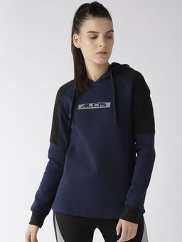 Alcis - Women Navy Blue Printed Detail Hooded Sweatshirt