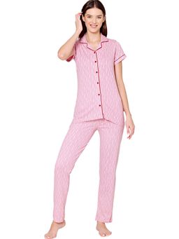Bodycare - Womens Cotton Printed Night Suit Of Shirt & Pyjama -BSNS18007 Pink (Set of 2)