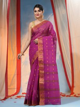 DESH BIDESH - Women's Traditional Pink Handloom Woven Saree