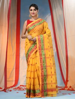 DESH BIDESH - Women's Traditional Yellow Handloom Woven Saree