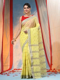 DESH BIDESH - Women's Traditional Yellow Handloom Woven Saree