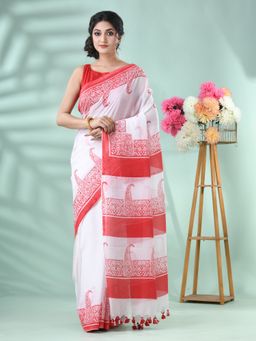DESH BIDESH - Women's Traditional Red Printed Saree