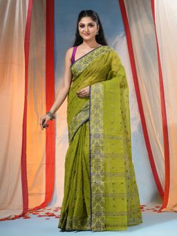 DESH BIDESH - Women's Traditional Green Handloom Woven Saree