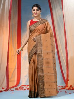 DESH BIDESH - Women's Traditional Orange Handloom Woven Saree