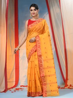 DESH BIDESH - Women's Traditional Yellow Handloom Woven Saree