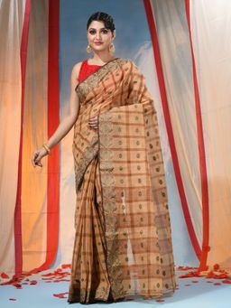 DESH BIDESH - Women's Traditional Orange Handloom Woven Saree