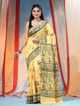 DESH BIDESH - Women's Traditional Yellow Printed Saree