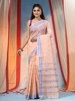 DESH BIDESH - Women's Traditional Peach Handloom Woven Saree
