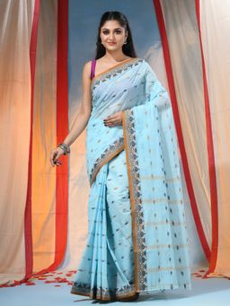 DESH BIDESH - Women's Traditional Blue Handloom Woven Saree