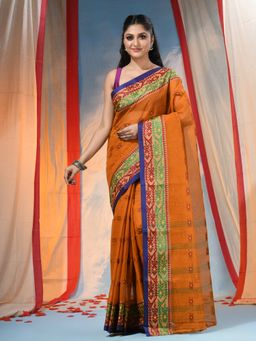 DESH BIDESH - Women's Traditional Orange Handloom Woven Saree