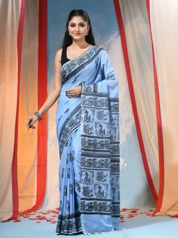 DESH BIDESH - Women's Traditional Blue Printed Saree