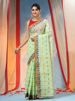 DESH BIDESH - Women's Traditional Green Handloom Woven Saree