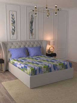 MYTRIDENT - Bedsheet Set, Cotton 144TC 1 Bedsheet with 2 Pillow Covers-Hopscotch Blue