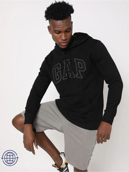 GAP - Black Men's Logo Print Hooded Full Sleeve Hoodie Sweatshirt