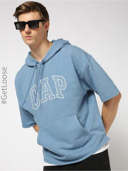 GAP - Blue Men's Logo Print Hooded Hoodie Sweatshirt