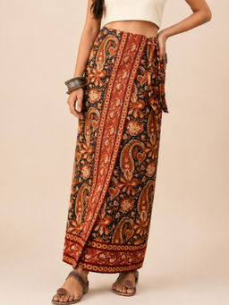 WineRed - Women Paisley Print Wrap Skirt