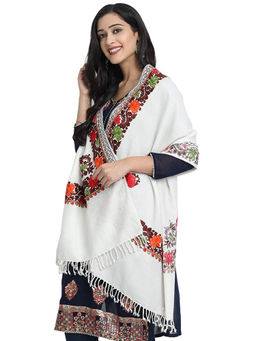 Zamour - Cream Kashmiri Winter Embroidered Woollen Shawl