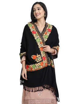 Zamour - Black Kashmiri Winter Embroidered Woollen Shawl