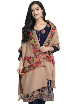 Zamour - Brown Kashmiri Winter Embroidered Woollen Shawl