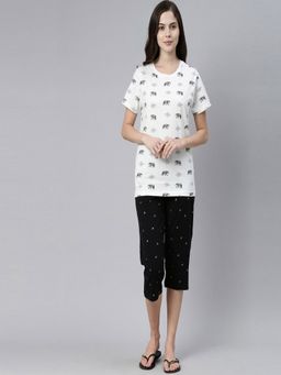 Kryptic - Women White & Black Printed Pure Cotton Night Suit (Set of 2)