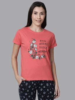 Kryptic - 100 Percent Cotton Lounge T-shirt For Women Coral