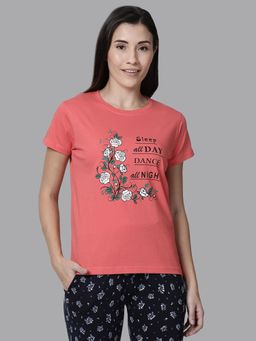 Kryptic - 100 Percent Cotton Lounge T-shirt For Women Pink