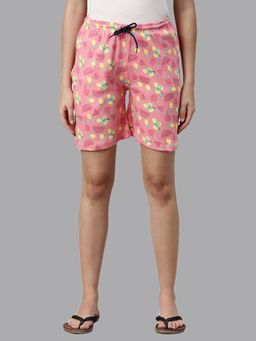 Kryptic - Pink Lounge Shorts For Women, Has A Printed Pattern, Cotton Fabric