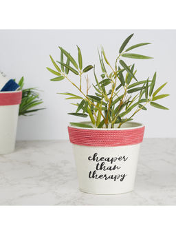 HomeTown - Pep Pop Metal Funky Quote Planter 14Cm in Off White & Fuchsia Colour