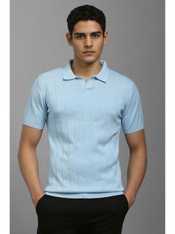 Louis Philippe - Men Light Blue Textured Polo Neck T-Shirt