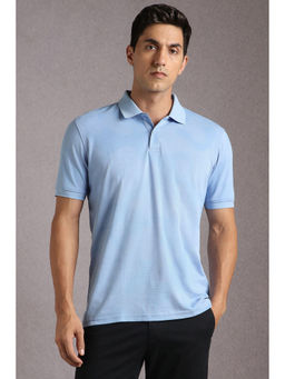 Louis Philippe - Men Light Blue Textured Polo Neck T-Shirt