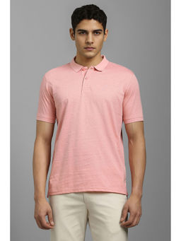 Louis Philippe - Men Pink Print Polo Neck T-Shirt