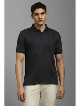 Louis Philippe - Men Black Textured Polo Neck T-Shirt
