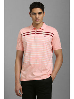 Louis Philippe - Men Pink Stripe Polo Neck T-Shirt