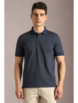 Louis Philippe - Men Navy Print Polo Neck T-Shirt