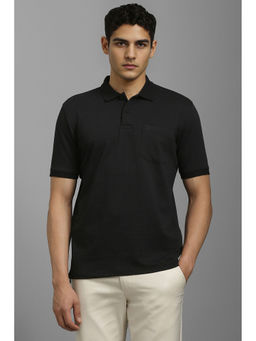 Louis Philippe - Men Black Textured Polo Neck T-Shirt