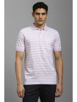 Louis Philippe - Men Lilac Stripe Polo Neck T-Shirt
