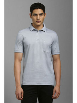 Louis Philippe - Men Grey Textured Polo Neck T-Shirt