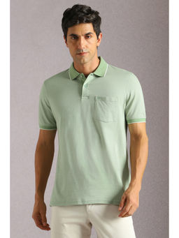 Louis Philippe - Men Green Textured Polo Neck T-Shirt