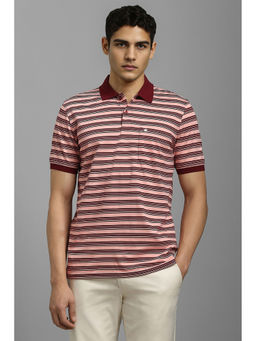 Louis Philippe - Men Pink Stripe Polo Neck T-Shirt
