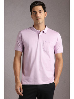 Louis Philippe - Men Lilac Textured Polo Neck T-Shirt