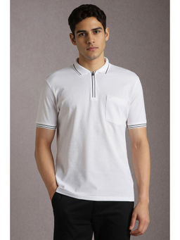 Louis Philippe - Men White Textured Polo Neck T-Shirt