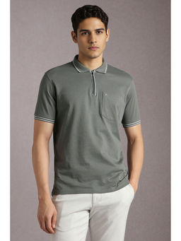 Louis Philippe - Men Grey Textured Polo Neck T-Shirt